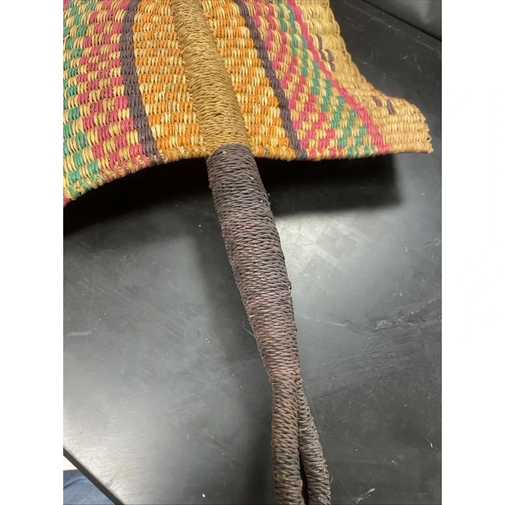 Authentic Handwoven Bolga Fan- African Hand Fan- Leather Handle- Boho Wall Decor